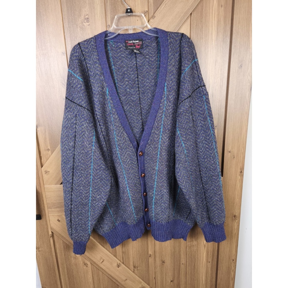 Vintage Joseph Benjamin 100% Wool Cardigan Coogi Style Grandpa Sweater XXL